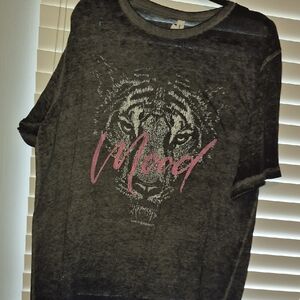 Graphic 'Mood' Tiger Tee - Charcoal with Pink Script